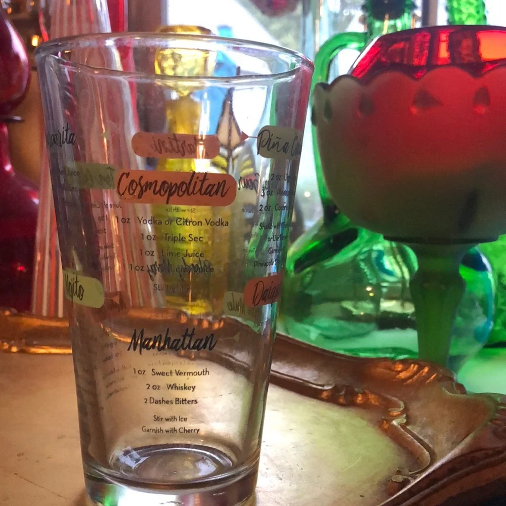 ❤️VINTAGE Cocktail Recipe Glass with Colorful Accents 🧡